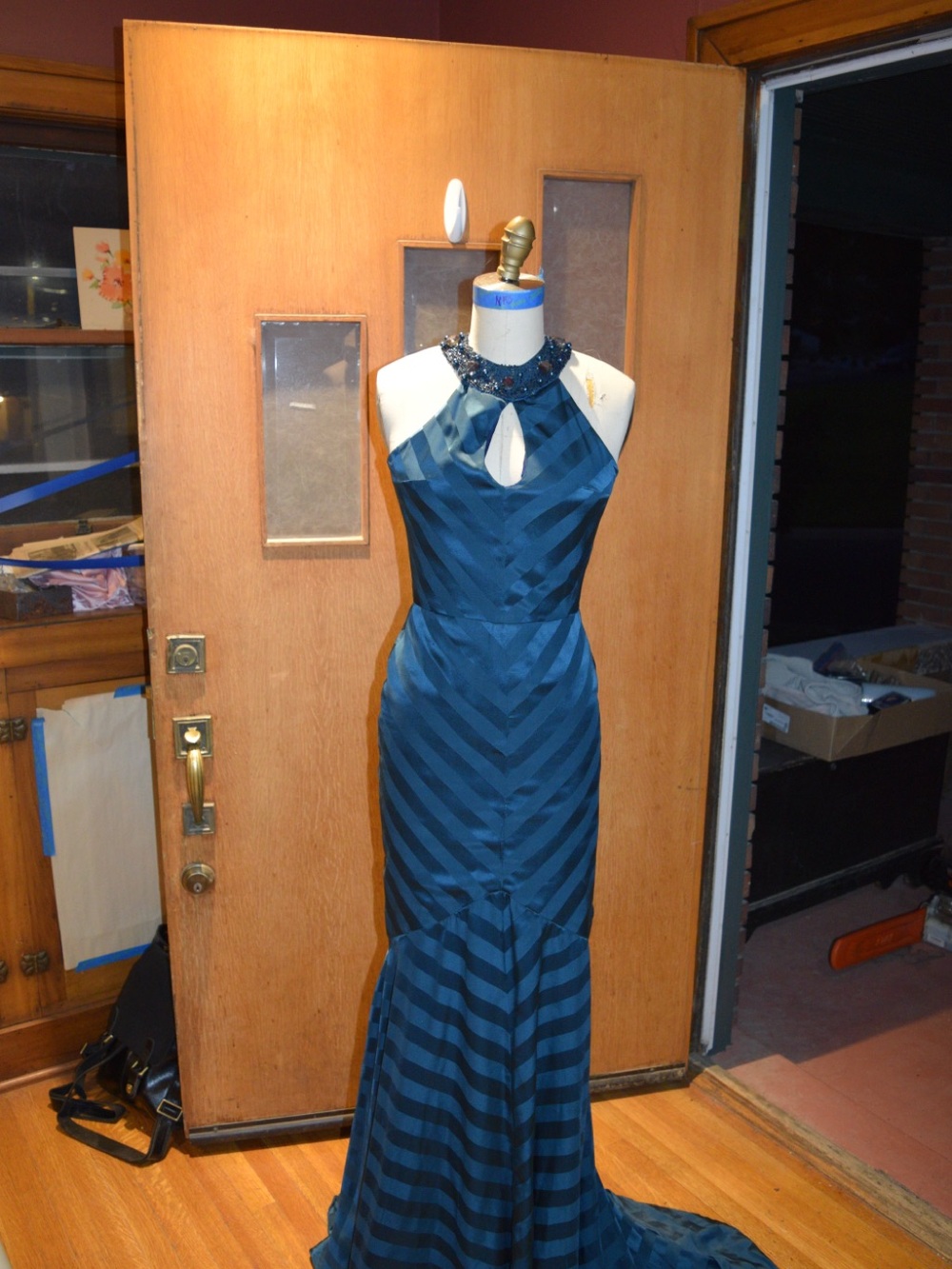 Teal silk charmeuse mermaid evening gown